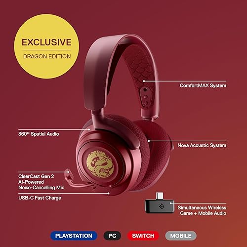 STEELSERIES ARCTIS NOVA 7 WIRELESS GAMING HEADSET DRAGON EDITION DUAL WIRELESS 38HR BATTERY