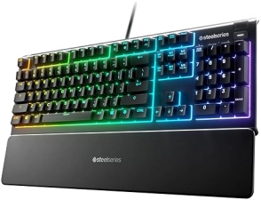 STEELSERIES APEX 3 RGB GAMING KEYBOARD WITH 10-ZONE LIGHTING, IP32 WATER RESISTANT WRIST REST