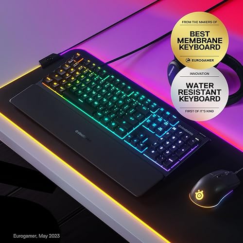 STEELSERIES APEX 3 RGB GAMING KEYBOARD WITH 10-ZONE LIGHTING, IP32 WATER RESISTANT WRIST REST