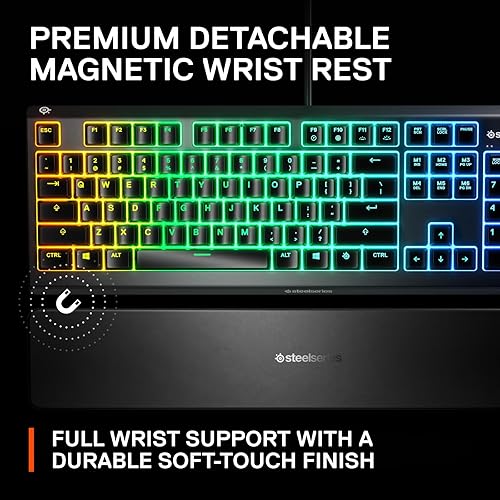 STEELSERIES APEX 3 RGB GAMING KEYBOARD WITH 10-ZONE LIGHTING, IP32 WATER RESISTANT WRIST REST