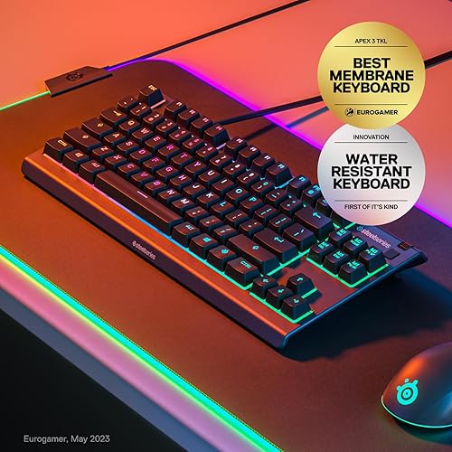 STEELSERIES APEX 3 TKL RGB GAMING KEYBOARD TENKEYLESS, IP32 WATER RESISTANT, ANTI-GHOSTING