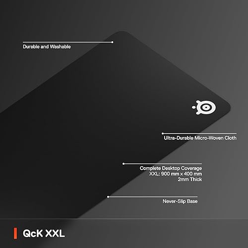 STEELSERIES QCK XXL GAMING MOUSE PAD CLOTH SURFACE, PEAK TRACKING, NON-SLIP, FULL DESK COVERAGE