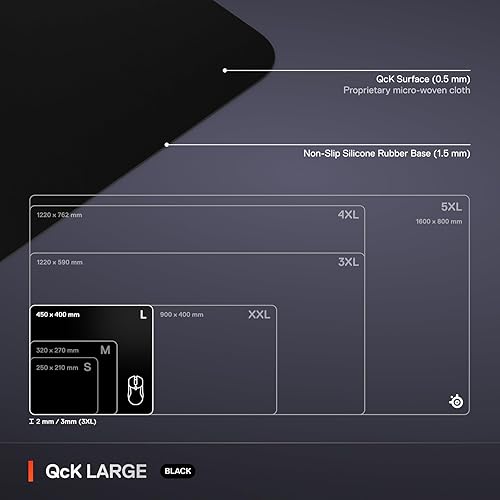 STEELSERIES QCK LARGE GAMING MOUSEPAD BLACK NON-SLIP BASE OPTIMIZED FOR FPS MOBA RTS MMO