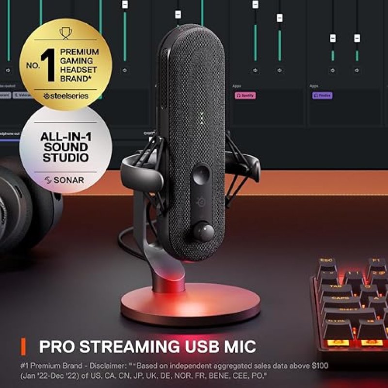STEELSERIES ALIAS USB MIC FOR PC LARGE CAPSULE, AI NOISE CANCEL, LED, SHOCK MOUNT, STREAMING
