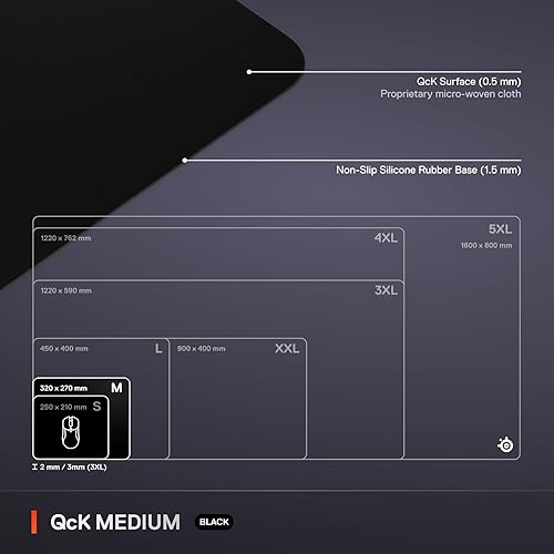 STEELSERIES QCK MEDIUM GAMING MOUSEPAD BLACK NON-SLIP BASE OPTIMIZED FOR FPS MOBA RTS MMO