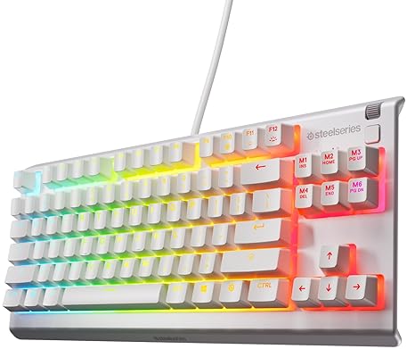 STEELSERIES APEX 3 TKL WHITE RGB GAMING KEYBOARD TENKEYLESS, WATER-RESISTANT, QUIET SWITCH