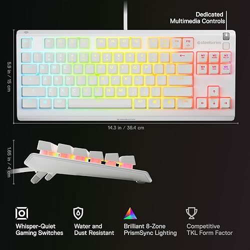 STEELSERIES APEX 3 TKL WHITE RGB GAMING KEYBOARD TENKEYLESS, WATER-RESISTANT, QUIET SWITCH