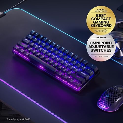 STEELSERIES APEX PRO MINI WIRELESS KEYBOARD 60 COMPACT OMNIPOINT 2.0 DOUBLE SHOT PBT BLACK