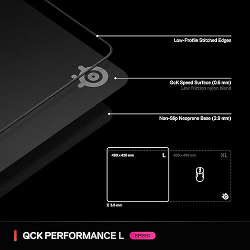 STEELSERIES QCK L GAMING MOUSEPAD EXTRA DENSE, SMOOTH GLIDE, NON-SLIP BASE, 16.54X19.29