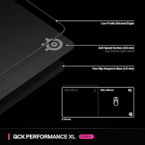 STEELSERIES QCK XL GAMING MOUSEPAD EXTRA DENSE, SMOOTH GLIDE, NON-SLIP BASE, 15.75X34.43