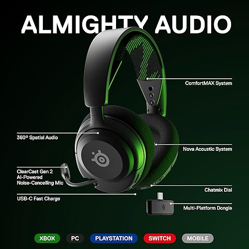 STEELSERIES ARCTIS NOVA 4X WIRELESS GAMING HEADSET 360 AUDIO 36H BATTERY USB-C XBOX PC PS5 SWITCH