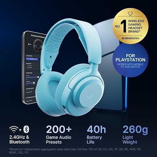 STEELSERIES ARCTIS NOVA 3P WIRELESS GAMING HEADSET 40HR BATTERY, MULTI-PLATFORM, AQUA
