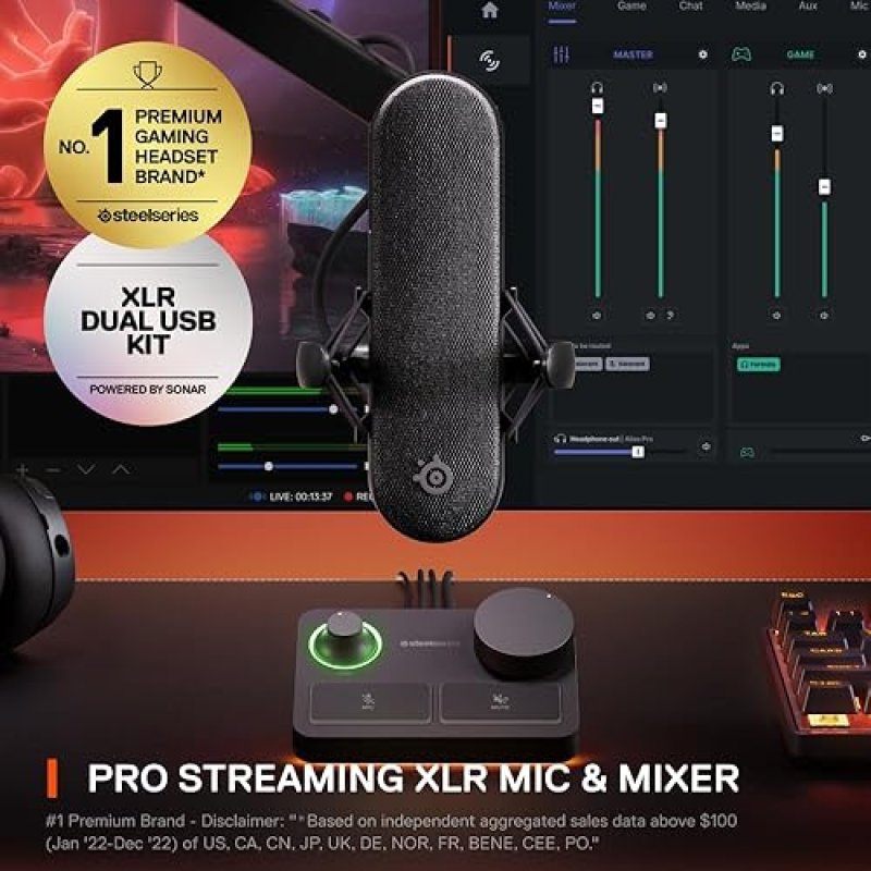 STEELSERIES ALIAS PRO KIT XLR MIC STREAM MIXER USB XLR RGB FOR GAMING, STREAMING, PODCASTING