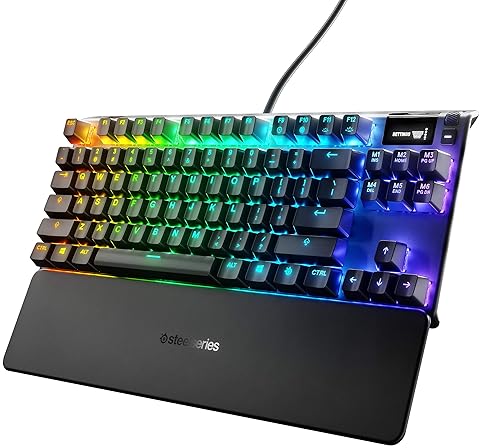 STEELSERIES APEX 7 TKL MECHANICAL GAMING KEYBOARD RGB, OLED DISPLAY, USB PASSTHROUGH, RED SWITCH