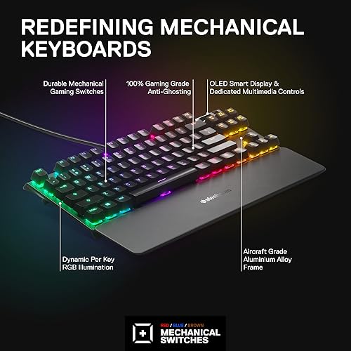 STEELSERIES APEX 7 TKL MECHANICAL GAMING KEYBOARD RGB, OLED DISPLAY, USB PASSTHROUGH, RED SWITCH