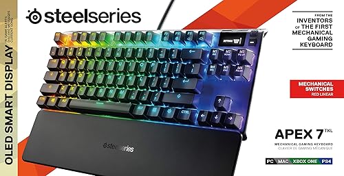 STEELSERIES APEX 7 TKL MECHANICAL GAMING KEYBOARD RGB, OLED DISPLAY, USB PASSTHROUGH, RED SWITCH