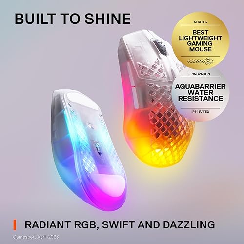 STEELSERIES AEROX 3 WIRELESS RGB GAMING MOUSE 18K DPI TRUEMOVE AIR, ULTRA-LIGHT, WATER RESISTANT