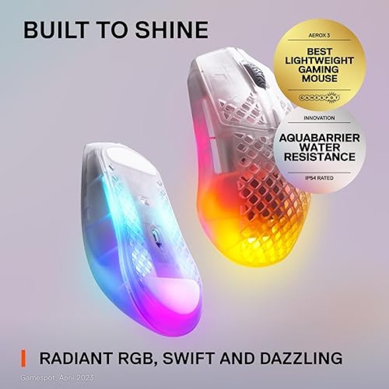 STEELSERIES AEROX 3 WIRELESS RGB GAMING MOUSE 18K DPI TRUEMOVE AIR, ULTRA-LIGHT, WATER RESISTANT