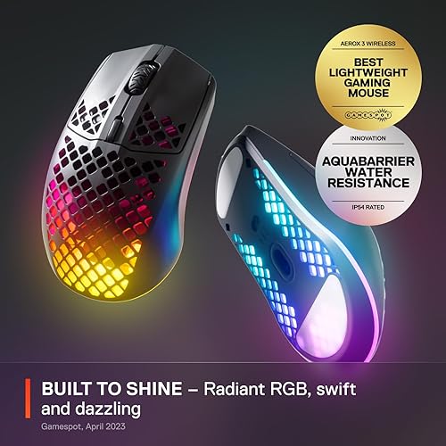 STEELSERIES AEROX 3 WIRELESS GAMING MOUSE - ULTRA-LIGHTWEIGHT, WATER RESISTANT, 18K DPI RGB