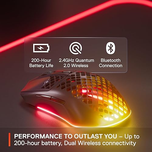 STEELSERIES AEROX 3 WIRELESS GAMING MOUSE - ULTRA-LIGHTWEIGHT, WATER RESISTANT, 18K DPI RGB