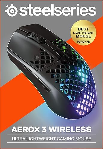 STEELSERIES AEROX 3 WIRELESS GAMING MOUSE - ULTRA-LIGHTWEIGHT, WATER RESISTANT, 18K DPI RGB