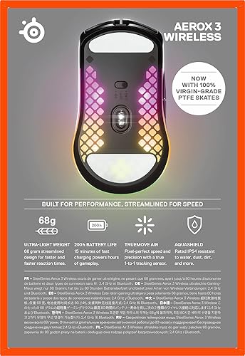 STEELSERIES AEROX 3 WIRELESS GAMING MOUSE - ULTRA-LIGHTWEIGHT, WATER RESISTANT, 18K DPI RGB