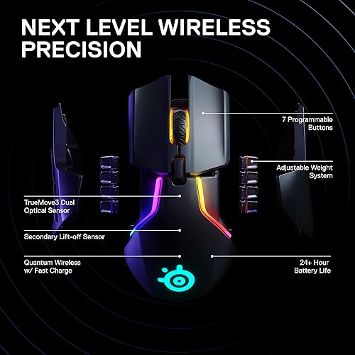 STEELSERIES RIVAL 650 QUANTUM WIRELESS GAMING MOUSE - 12,000 CPI, DUAL SENSOR, RGB LIGHTING