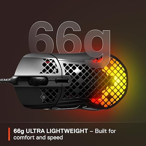 STEELSERIES AEROX 5 ULTRA-LIGHT RGB GAMING MOUSE WITH 18K DPI TRUEMOVE AIR SENSOR, WATER RESISTANT