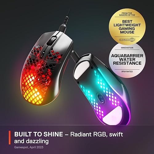 STEELSERIES AEROX 3 ONYX RGB GAMING MOUSE - ULTRA-LIGHT, WATER RESISTANT, 8500 DPI OPTICAL SENSOR