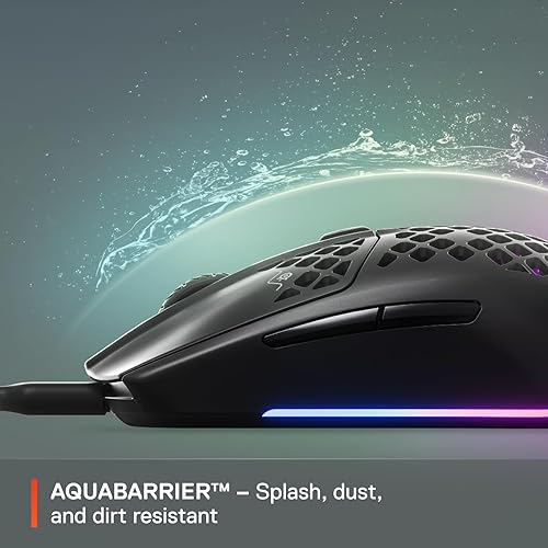 STEELSERIES AEROX 3 ONYX RGB GAMING MOUSE - ULTRA-LIGHT, WATER RESISTANT, 8500 DPI OPTICAL SENSOR