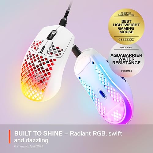 STEELSERIES AEROX 3 SNOW RGB GAMING MOUSE - ULTRA-LIGHT, WATER RESISTANT, 8500 DPI SENSOR