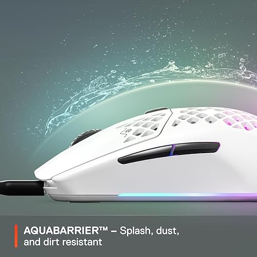 STEELSERIES AEROX 3 SNOW RGB GAMING MOUSE - ULTRA-LIGHT, WATER RESISTANT, 8500 DPI SENSOR