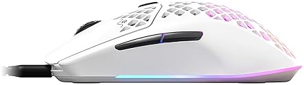 STEELSERIES AEROX 3 SNOW RGB GAMING MOUSE - ULTRA-LIGHT, WATER RESISTANT, 8500 DPI SENSOR