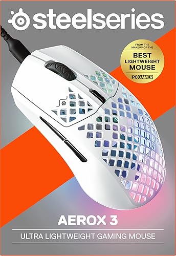 STEELSERIES AEROX 3 SNOW RGB GAMING MOUSE - ULTRA-LIGHT, WATER RESISTANT, 8500 DPI SENSOR