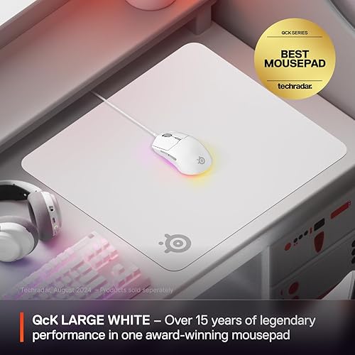 STEELSERIES QCK LARGE WHITE GAMING MOUSE PAD - MICRO-WOVEN SURFACE FOR PRECISION CONTROL