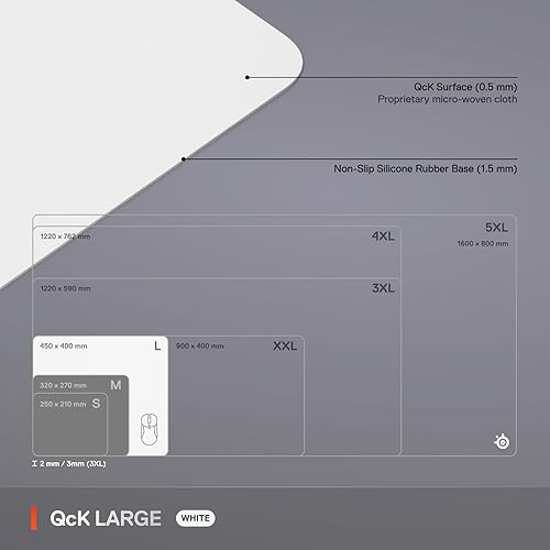 STEELSERIES QCK LARGE WHITE GAMING MOUSE PAD - MICRO-WOVEN SURFACE FOR PRECISION CONTROL