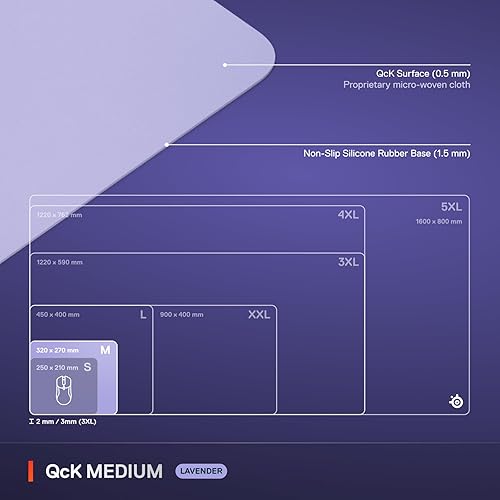 STEELSERIES QCK CLOTH GAMING MOUSE PAD MEDIUM LAVENDER - MICRO-WOVEN SURFACE, SENSOR OPTIMIZED