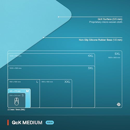 STEELSERIES QCK CLOTH GAMING MOUSE PAD MEDIUM AQUA MICRO-WOVEN SURFACE FOR PRECISION CONTROL
