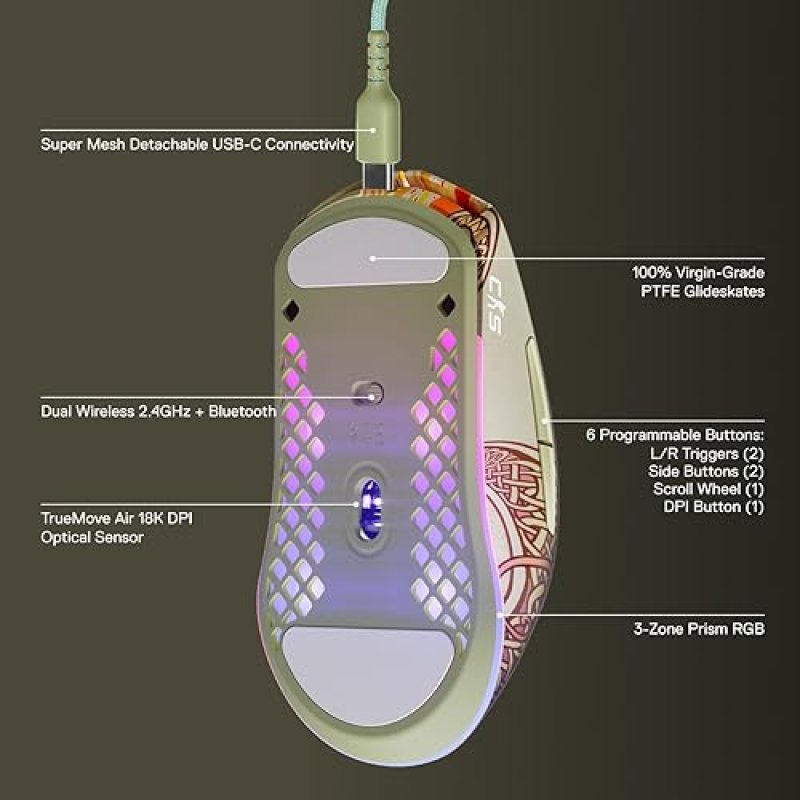 STEELSERIES CS2 DRAGON LORE WIRELESS GAMING MOUSE 18K DPI, BLUETOOTH 2.4GHZ, 200HR BATTERY