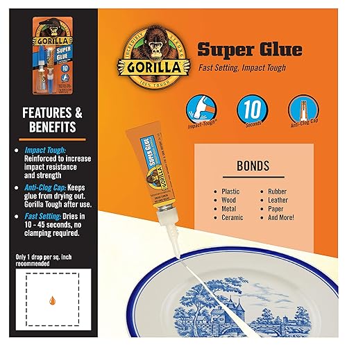 GORILLA SUPER GLUE CLEAR, 4 TUBES X 3G FAST-SETTING, ALL-PURPOSE ADHESIVE FOR REPAIRS
