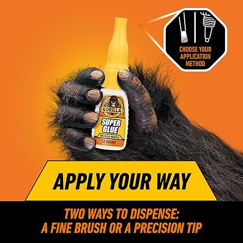 GORILLA SUPER GLUE 12G CLEAR WITH BRUSH NOZZLE APPLICATOR FAST SETTING ALL-PURPOSE REPAIR