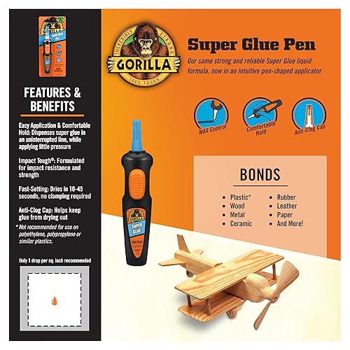 GORILLA SUPER GLUE PEN 5.5G FAST SETTING, CLEAR CYANOACRYLATE WITH PRECISE APPLICATOR