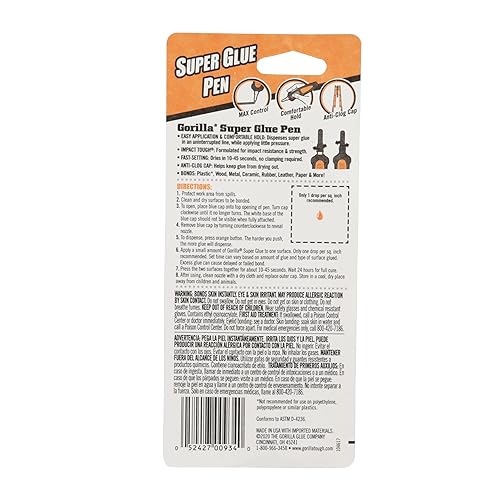 GORILLA SUPER GLUE PEN 5.5G FAST SETTING, CLEAR CYANOACRYLATE WITH PRECISE APPLICATOR