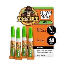 GORILLA SUPER GLUE GEL CLEAR, 4 TUBES 3G EACH FAST SETTING, ALL-PURPOSE ADHESIVE