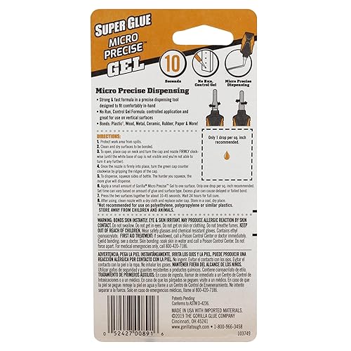 GORILLA MICRO PRECISE SUPER GLUE GEL 5.5G CLEAR FAST SETTING WITH ANTI-CLOG CAP - PACK OF 1