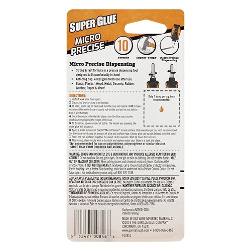 GORILLA MICRO PRECISE SUPER GLUE 5.5G CLEAR FAST-SETTING ALL-PURPOSE ADHESIVE FOR REPAIRS