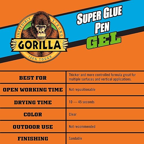 GORILLA SUPER GLUE GEL PEN 5.5G STRONG, PRECISION ADHESIVE FOR QUICK REPAIRS 1 PACK