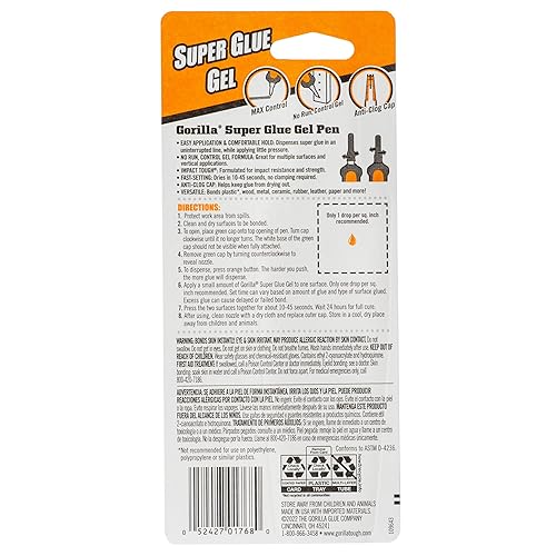 GORILLA SUPER GLUE GEL PEN 5.5G STRONG, PRECISION ADHESIVE FOR QUICK REPAIRS 1 PACK