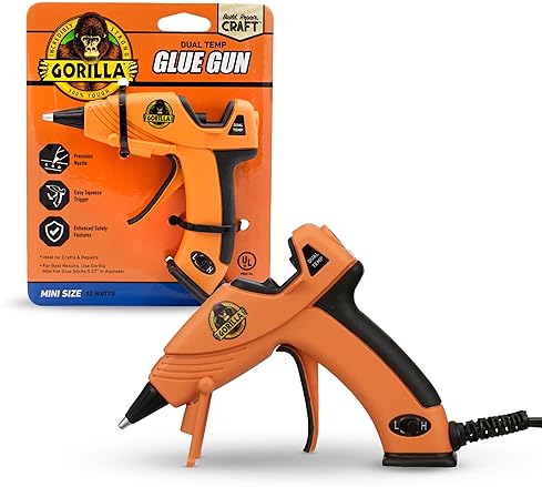 GORILLA DUAL TEMP MINI HOT GLUE GUN WITH PRECISION NOZZLE SAFETY FEATURES 1 PACK