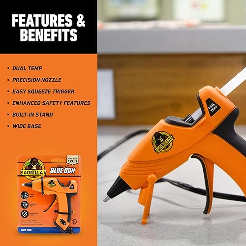 GORILLA DUAL TEMP MINI HOT GLUE GUN WITH PRECISION NOZZLE SAFETY FEATURES 1 PACK
